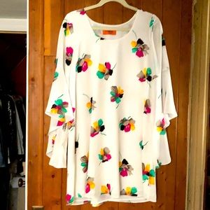 Boutique chiffon white shift dress, floral print